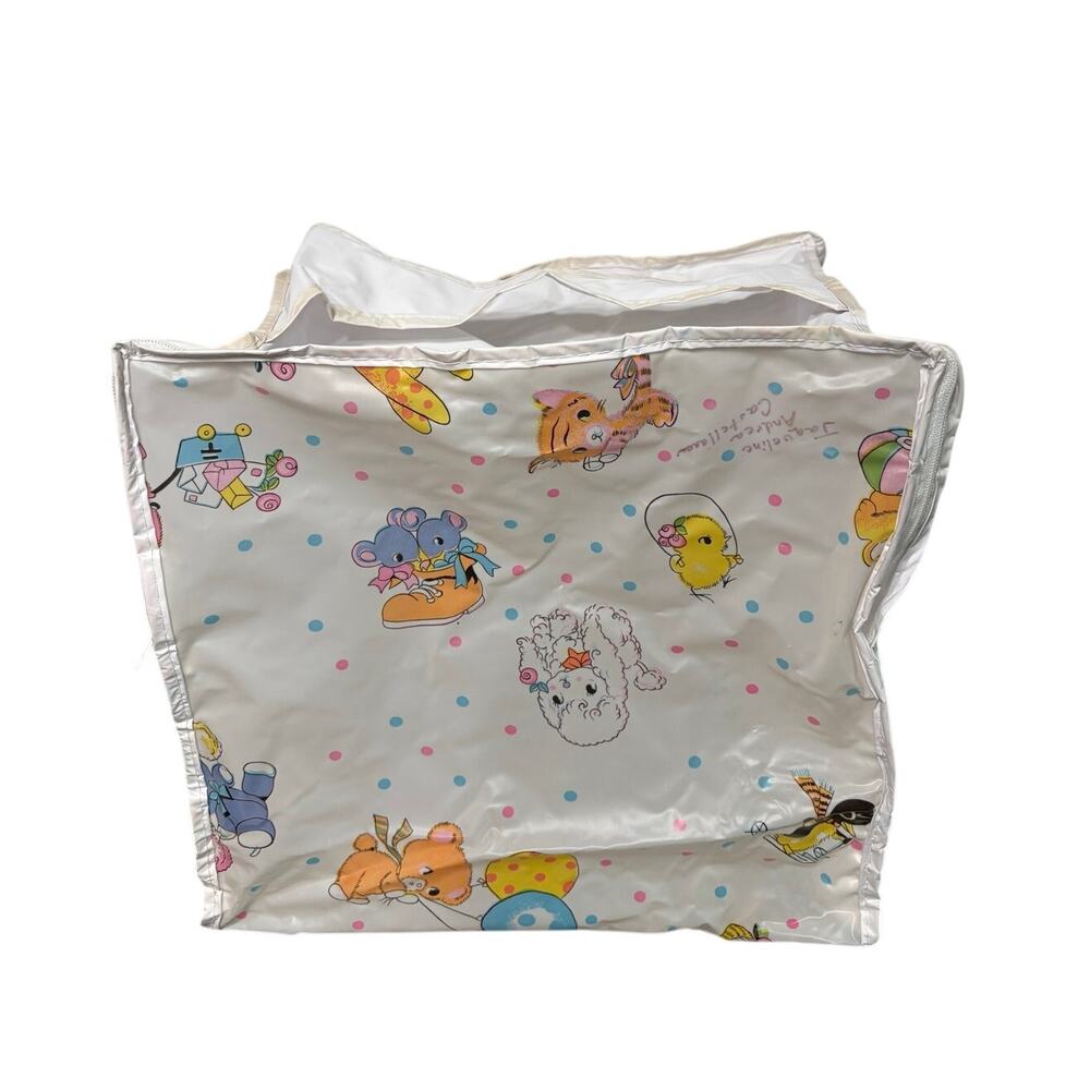 Vintage Plastic Storage Bag Handle Zipper Nursery Animals balloon 12x10" kidcore